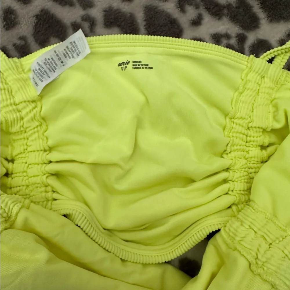 Aerie Ruched Ribbed Longline Bandeau Bikini Top in Yellow Infusion Size Small